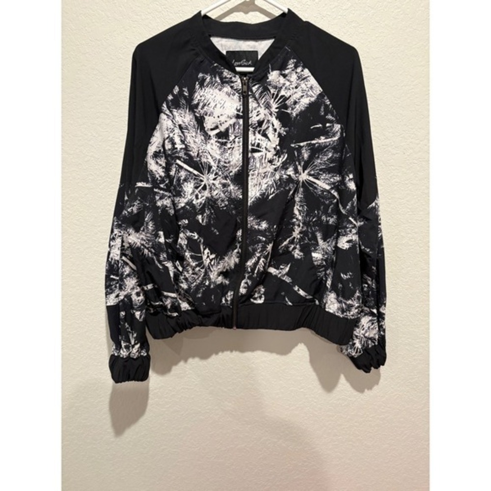 Torrid LoveSick Tropical Palm Print Bomber Jacket Black White Size 0.